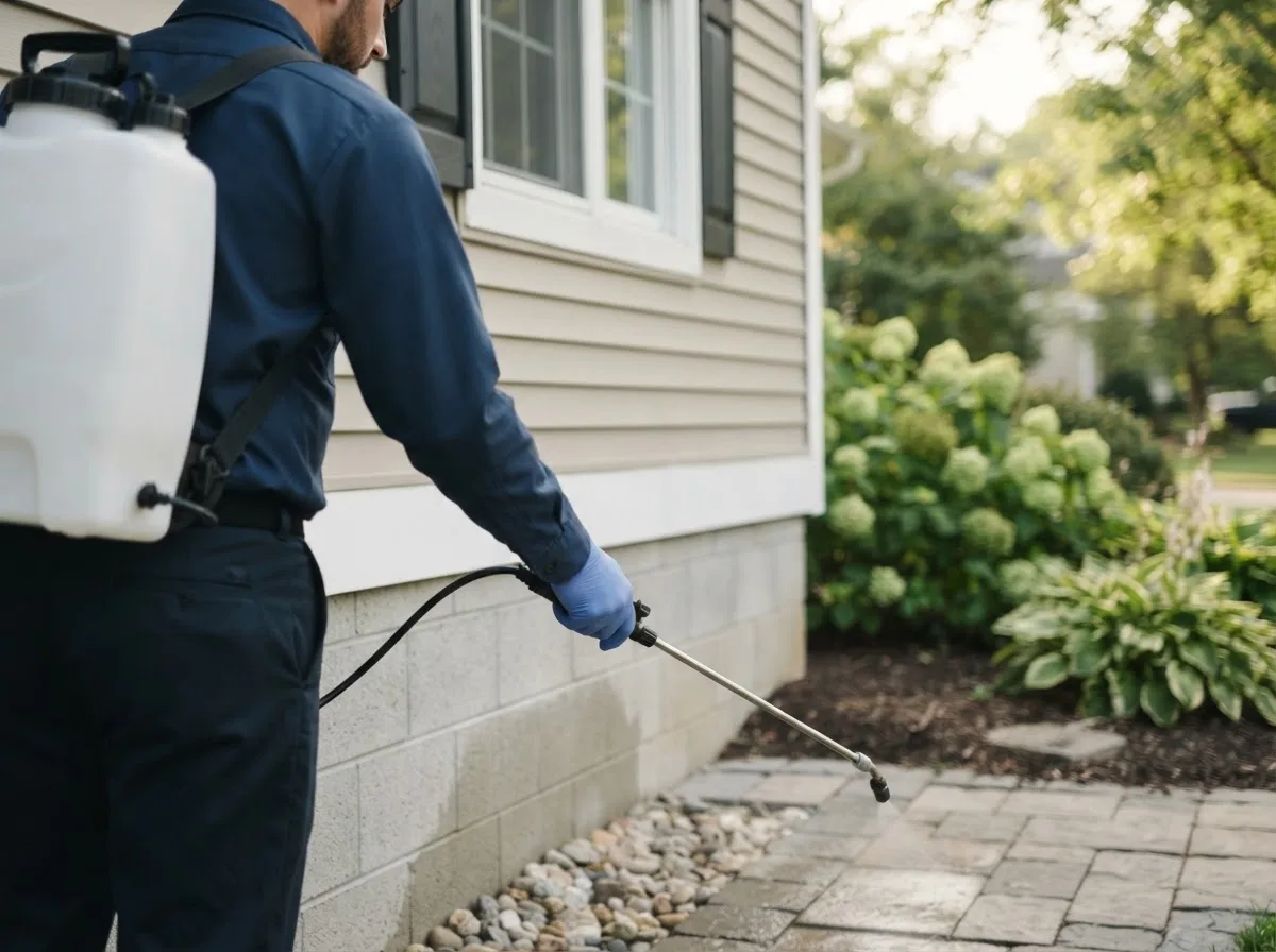 Pest control technician inspecting a home in Pollock, SD